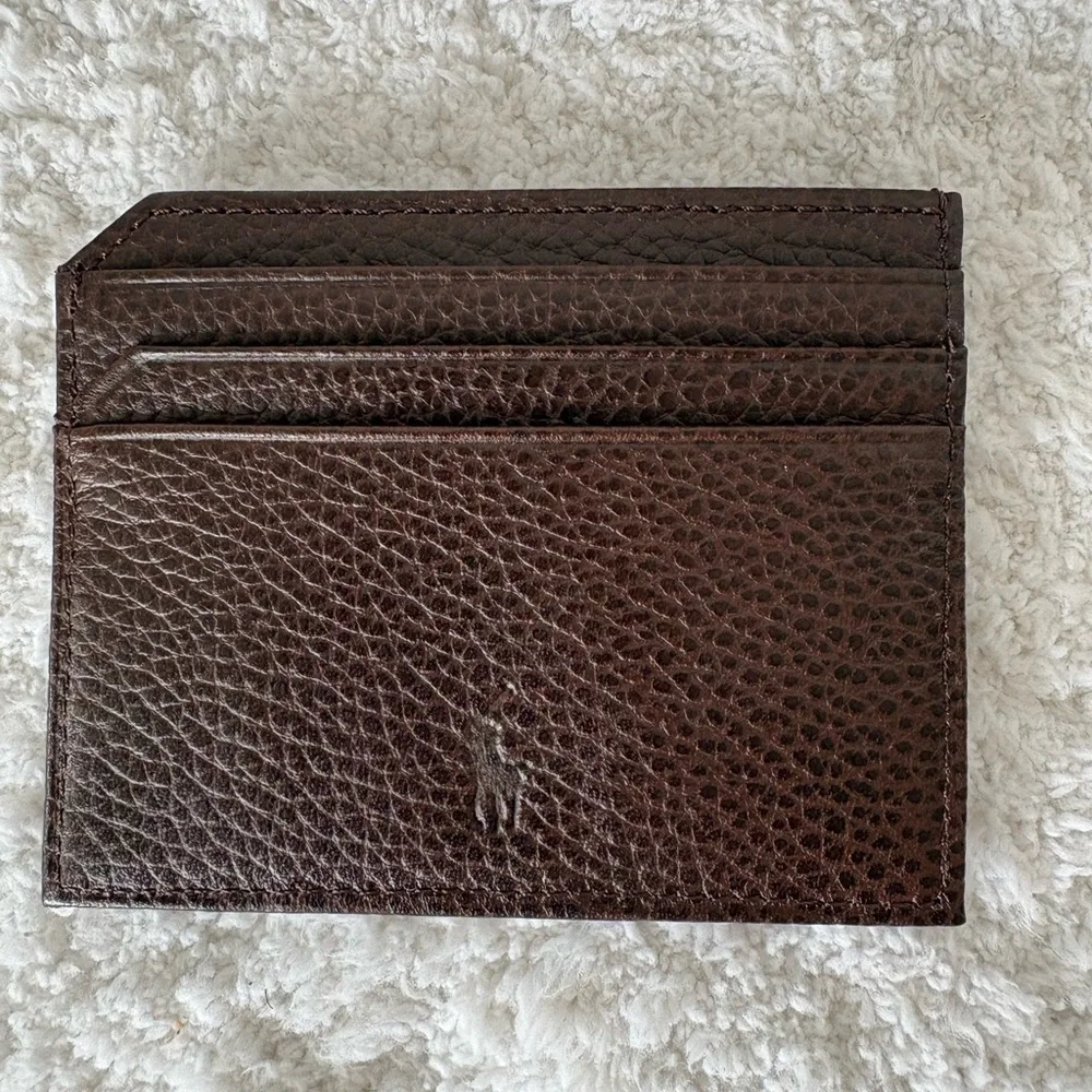 Ralph Lauren Men’s Dark Brown Leather Card Holder with Gold Logo.   NWT